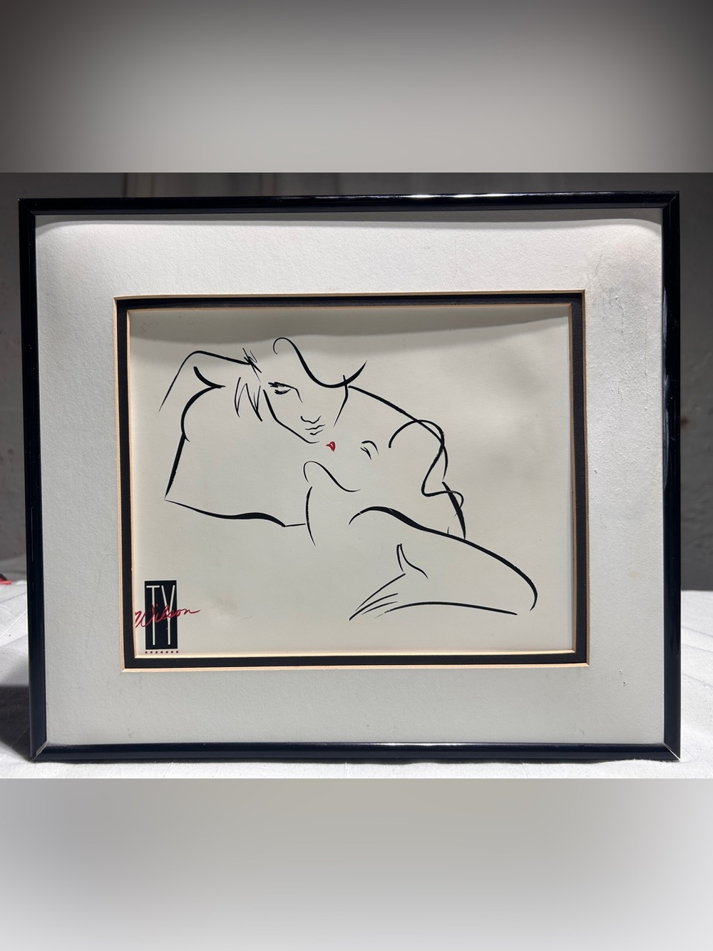 Vintage Ty Wilson "The Kiss" Art Print Framed 14x12